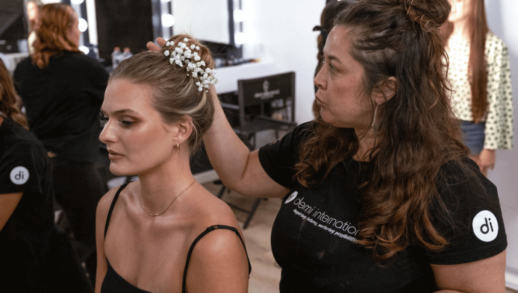Demi international hair and makeup student practising bridal hairstyles